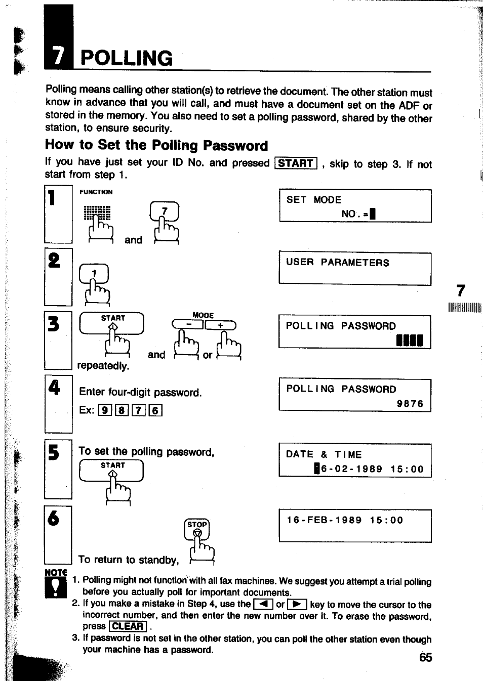 How to set the polling password, Polling, 6л 4 | Panasonic Panafax UF-260 User Manual | Page 67 / 150