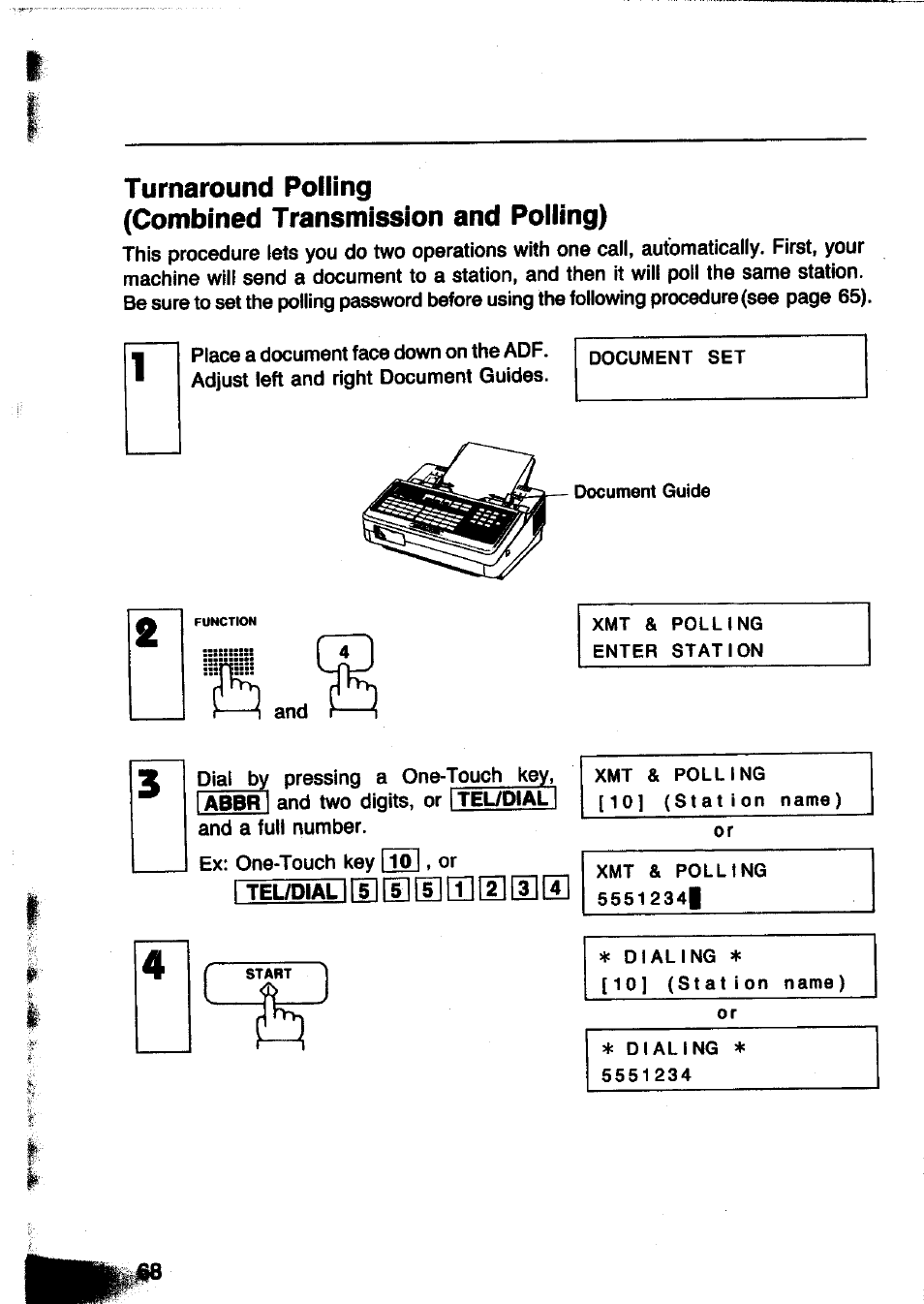 Turnaround polling, Combined transmission and poiiing), Tel/diall[y]f^fsimf^ft|f4 | Panasonic Panafax UF-260 User Manual | Page 70 / 150