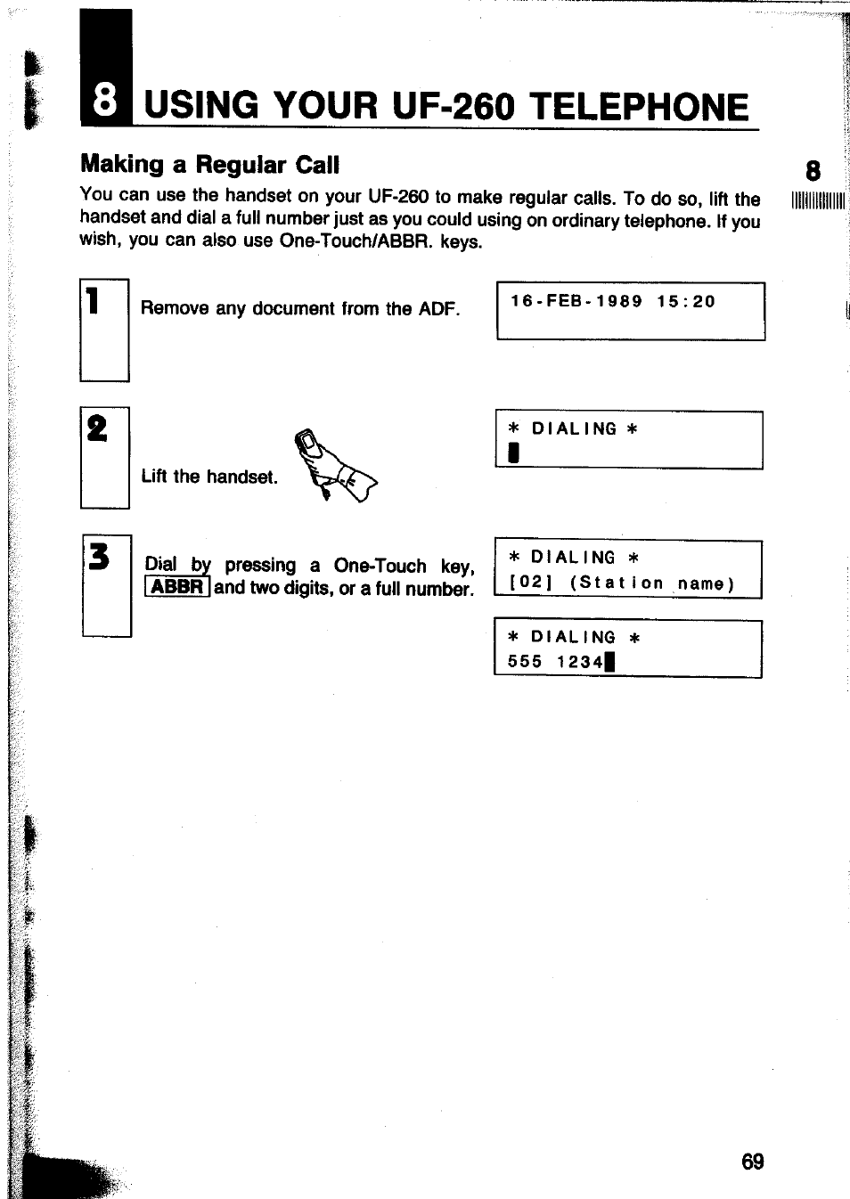 Making a regular call, Using your uf-260 telephone | Panasonic Panafax UF-260 User Manual | Page 71 / 150