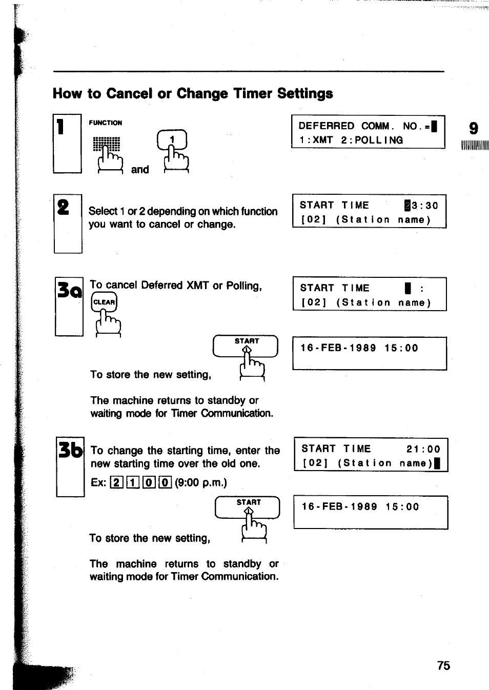 How to cancel or change timer settings | Panasonic Panafax UF-260 User Manual | Page 77 / 150