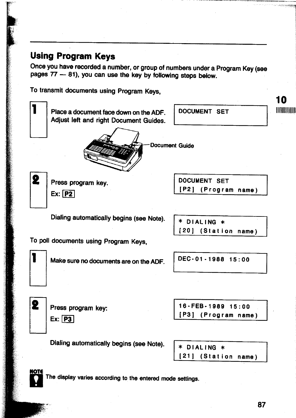 Using program keys | Panasonic Panafax UF-260 User Manual | Page 89 / 150