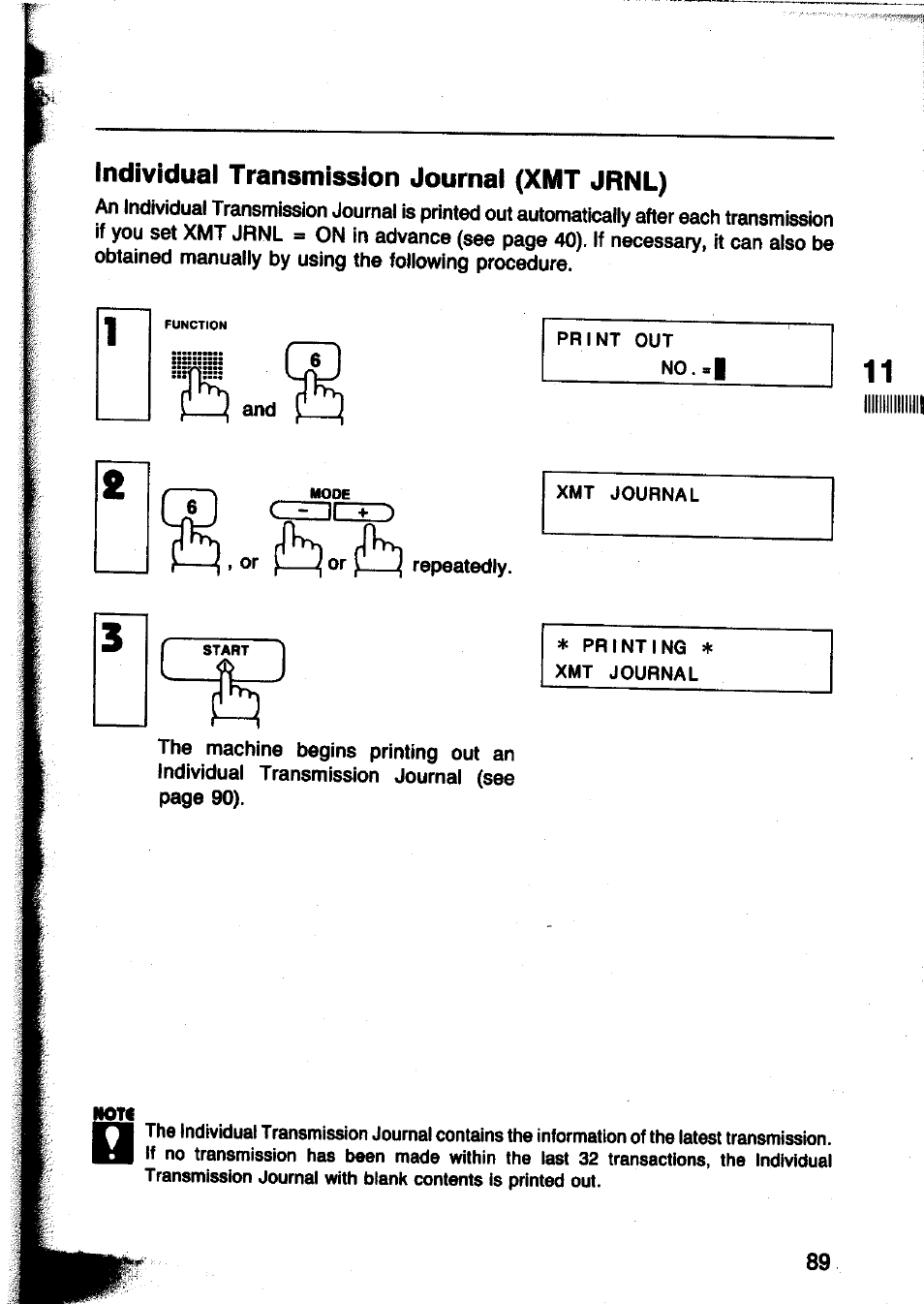 Individual transmission journal (xmt jrnl) | Panasonic Panafax UF-260 User Manual | Page 91 / 150