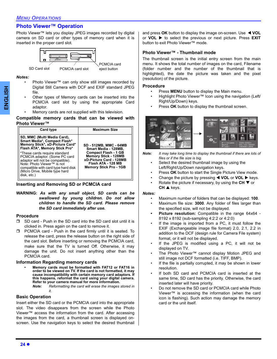 Photo viewer operation, English photo viewer™ operation | Panasonic PT 53TWD64 User Manual | Page 26 / 88