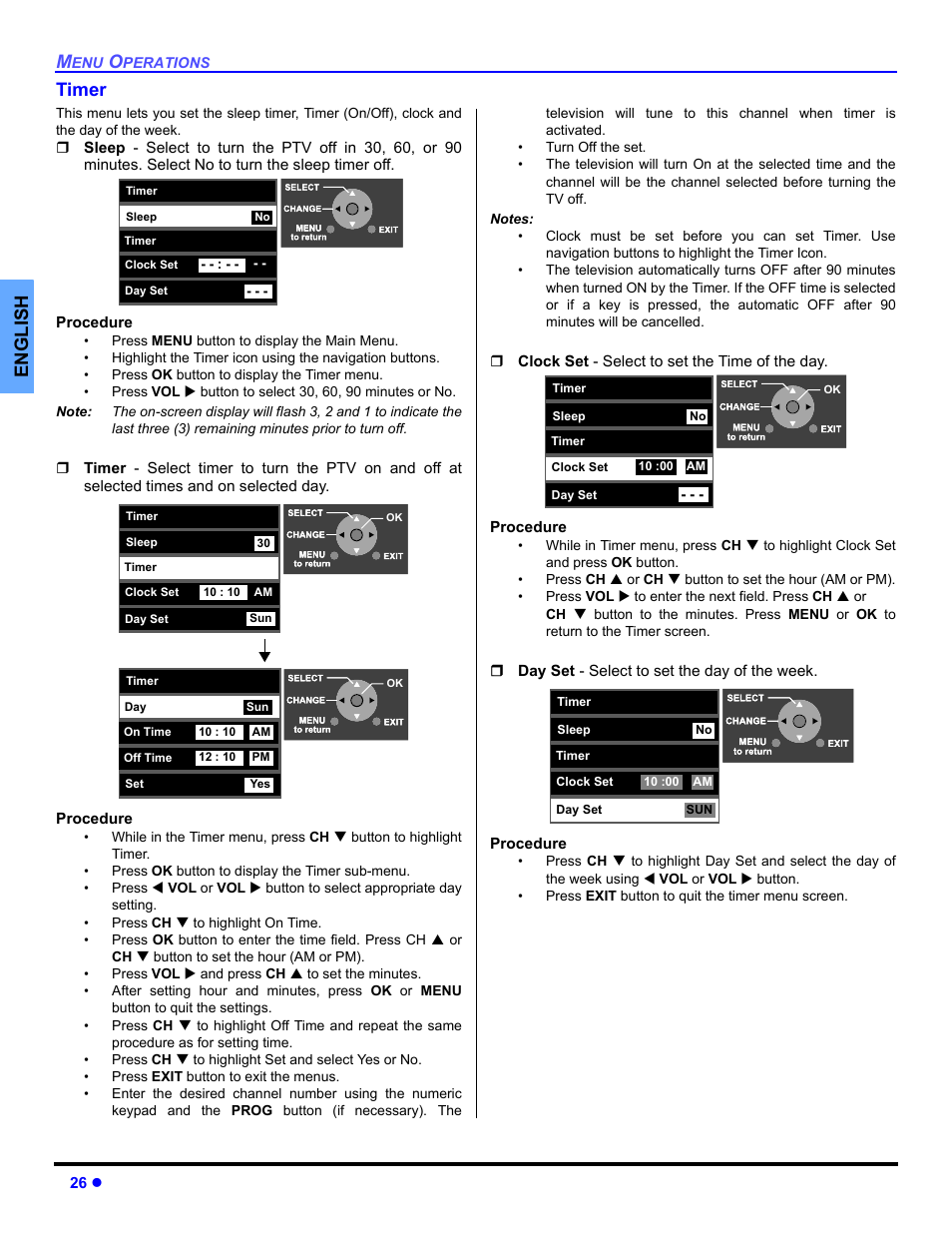 Timer, English timer | Panasonic PT 53TWD64 User Manual | Page 28 / 88
