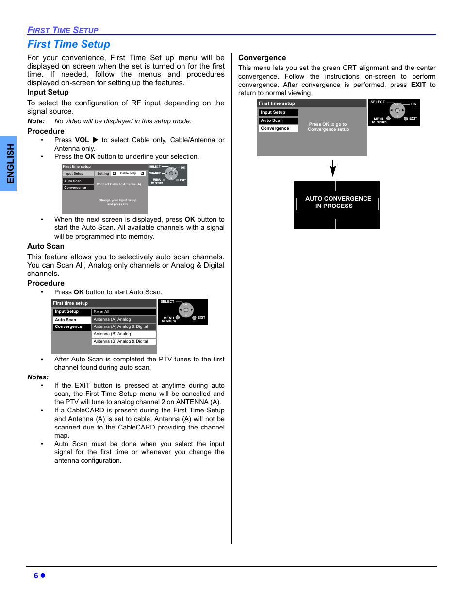 First time setup, English, Procedure | Convergence | Panasonic PT 53TWD64 User Manual | Page 8 / 88