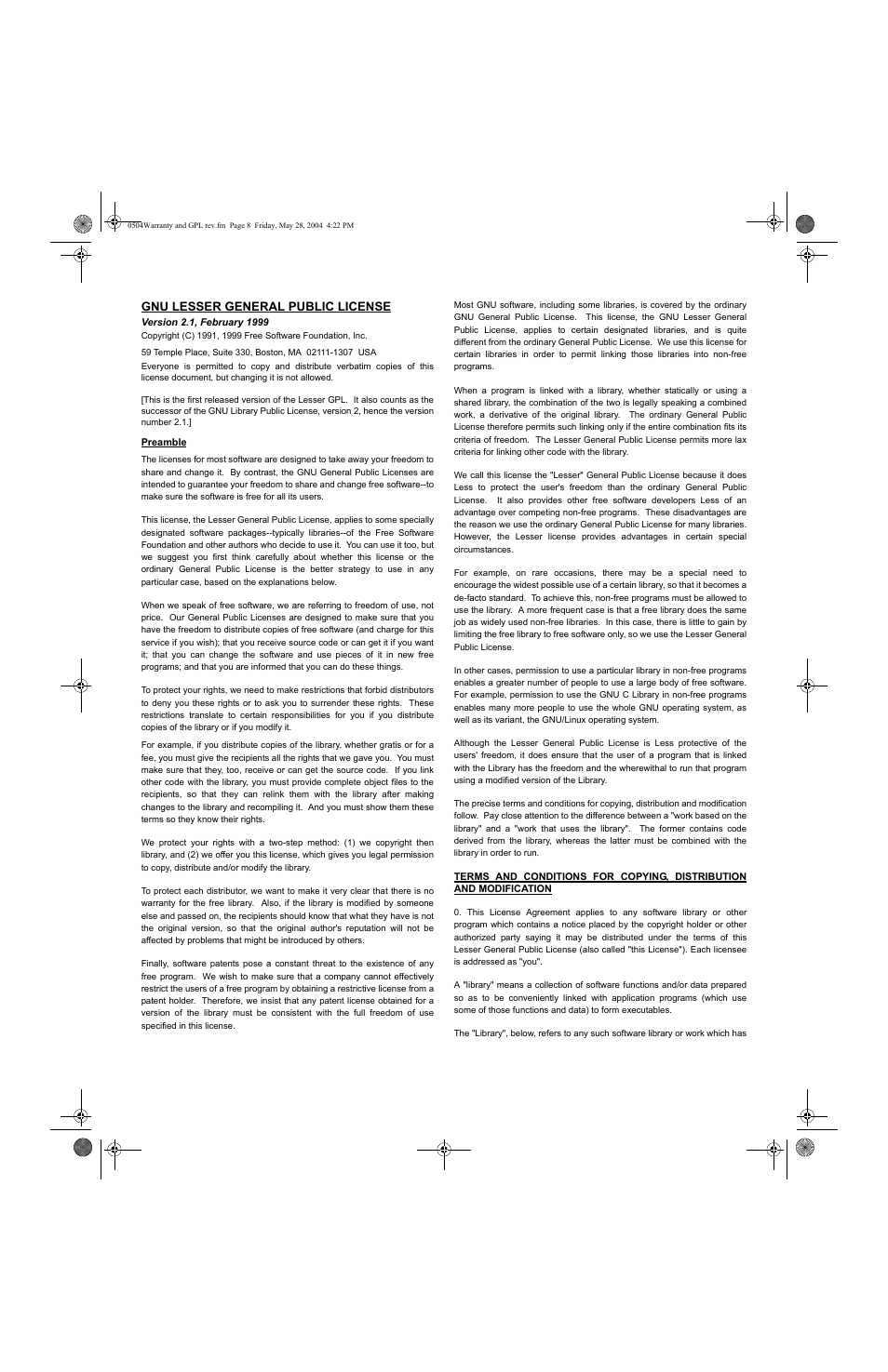 Gnu lesser general public license | Panasonic PT 53TWD64 User Manual | Page 84 / 88