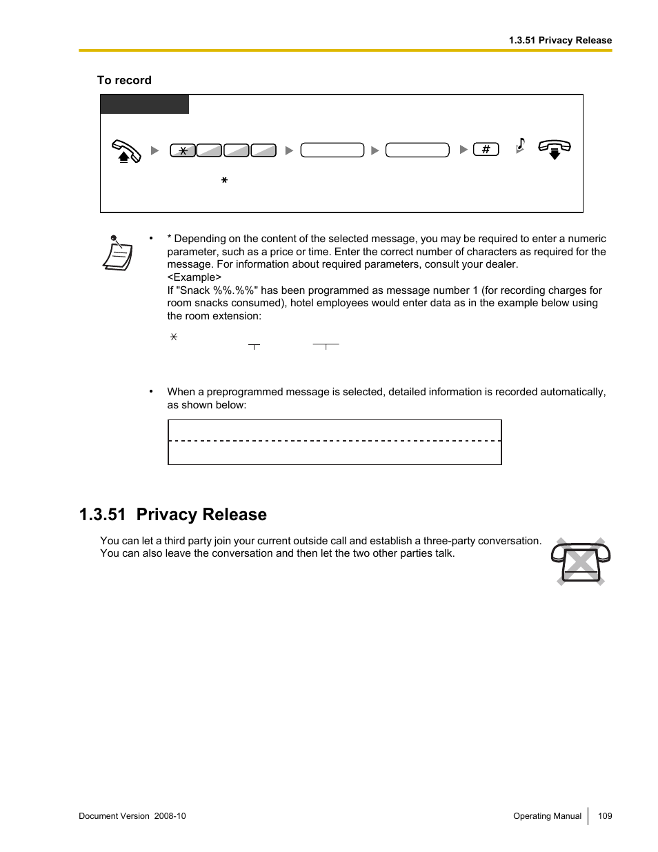 51 privacy release, Privacy release | Panasonic KX-TDE200 User Manual | Page 109 / 210