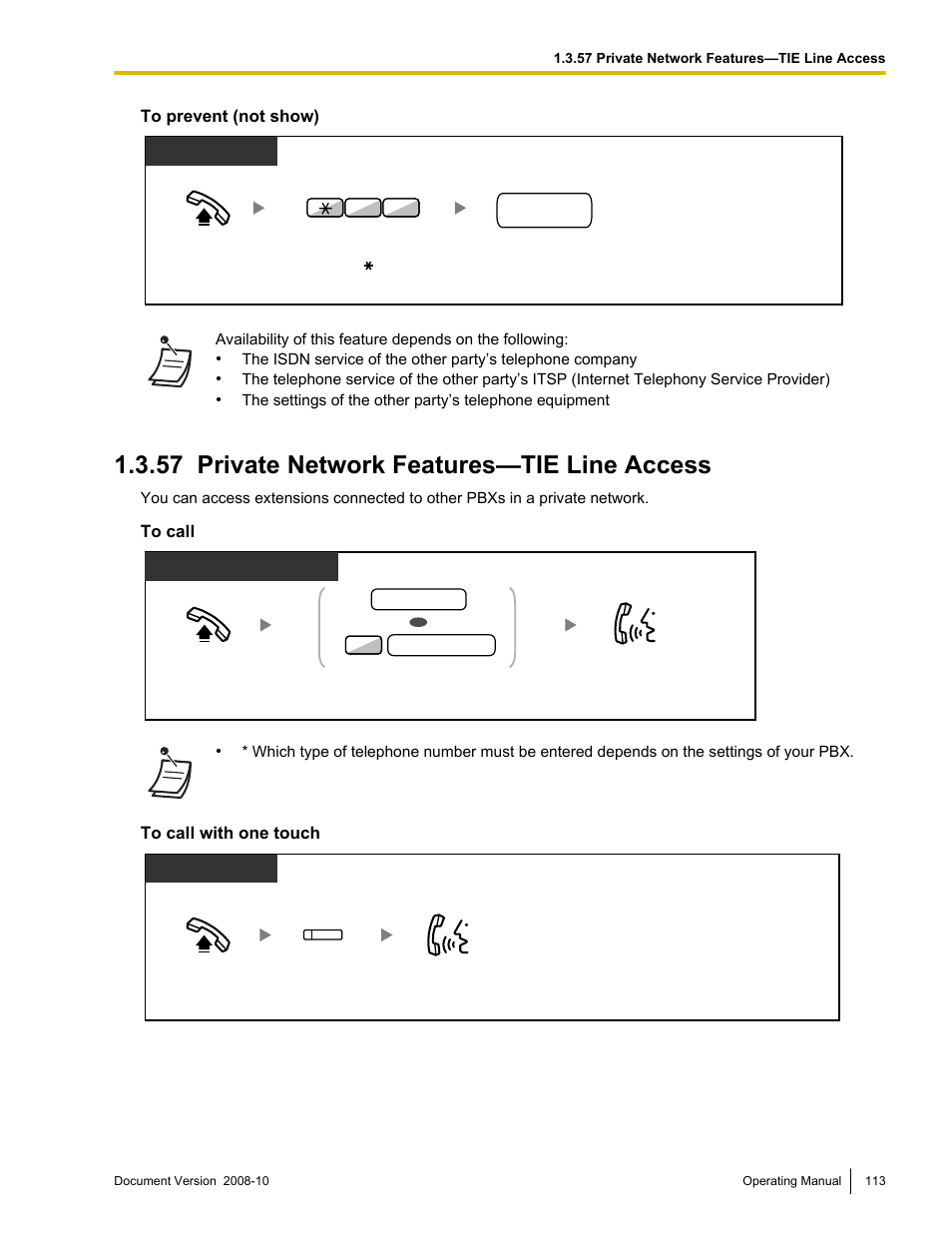 57 private network features—tie line access, Private network features—tie line access | Panasonic KX-TDE200 User Manual | Page 113 / 210