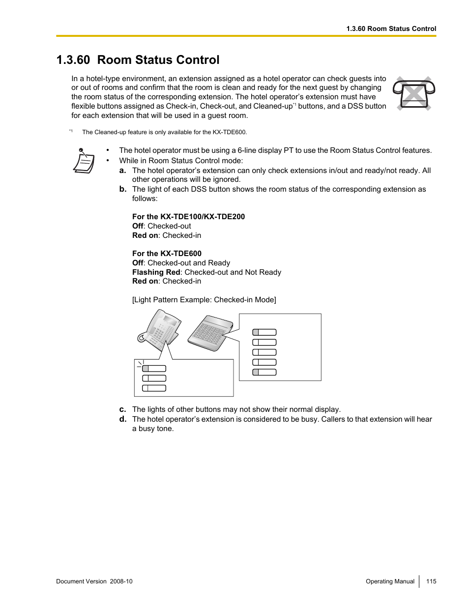 60 room status control, Room status control, 60 room status control) | Panasonic KX-TDE200 User Manual | Page 115 / 210