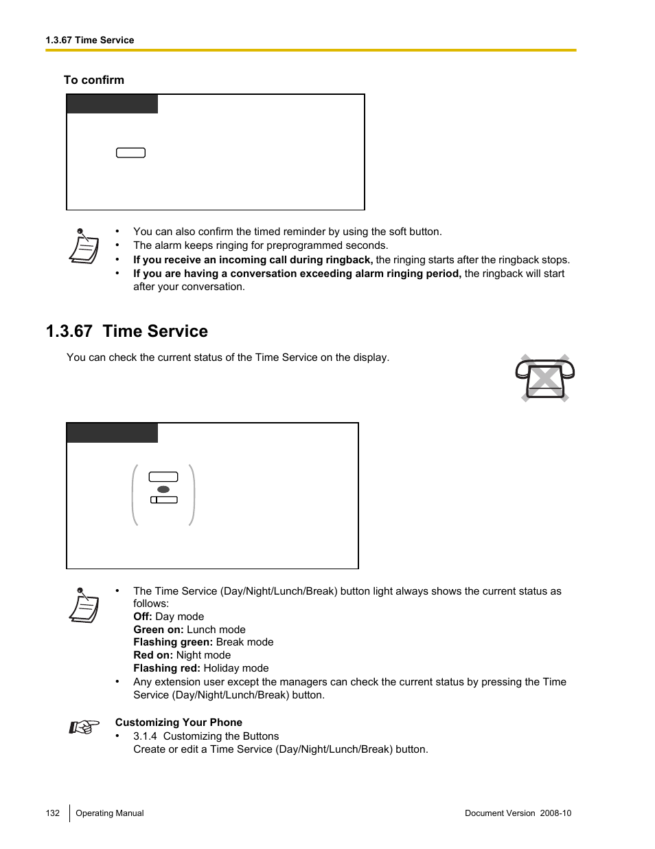 67 time service, Time service | Panasonic KX-TDE200 User Manual | Page 132 / 210