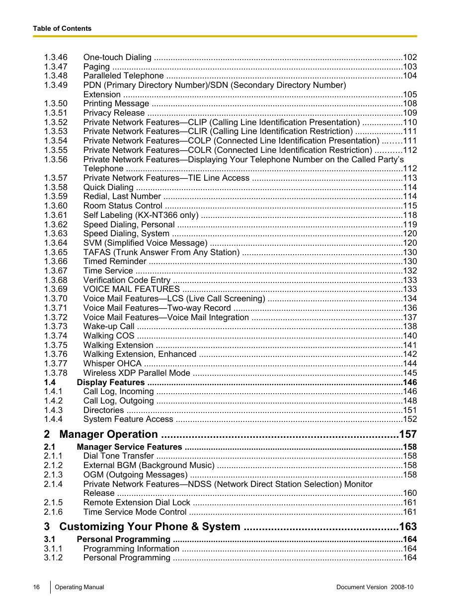 2 manager operation, 3 customizing your phone & system | Panasonic KX-TDE200 User Manual | Page 16 / 210