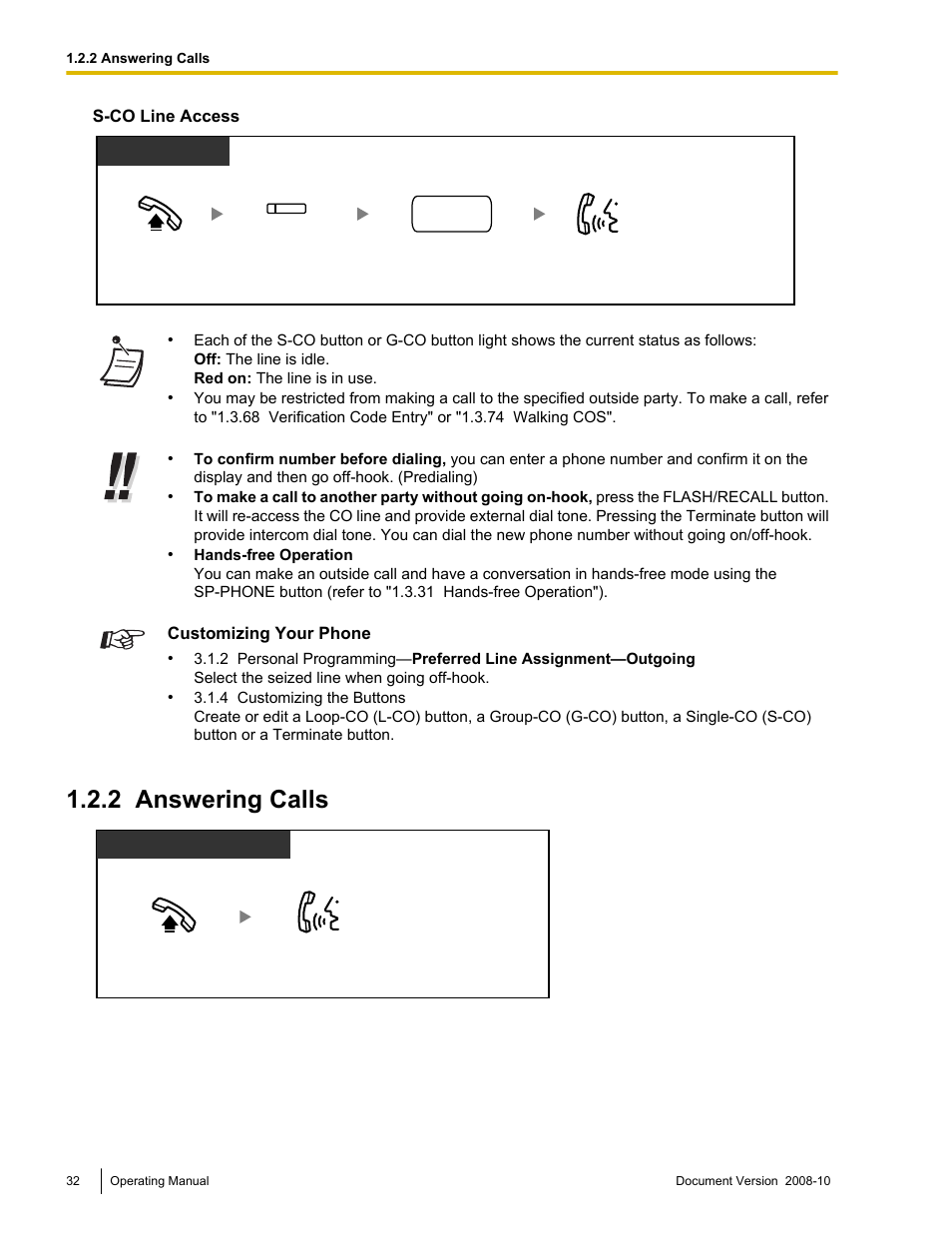 2 answering calls, Answering calls | Panasonic KX-TDE200 User Manual | Page 32 / 210