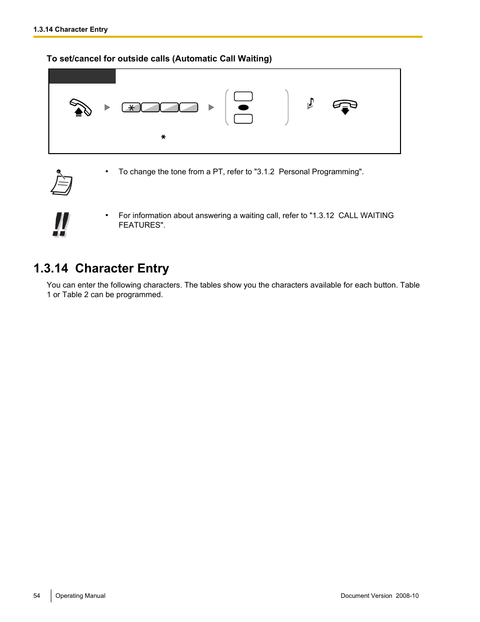 14 character entry, Character entry | Panasonic KX-TDE200 User Manual | Page 54 / 210