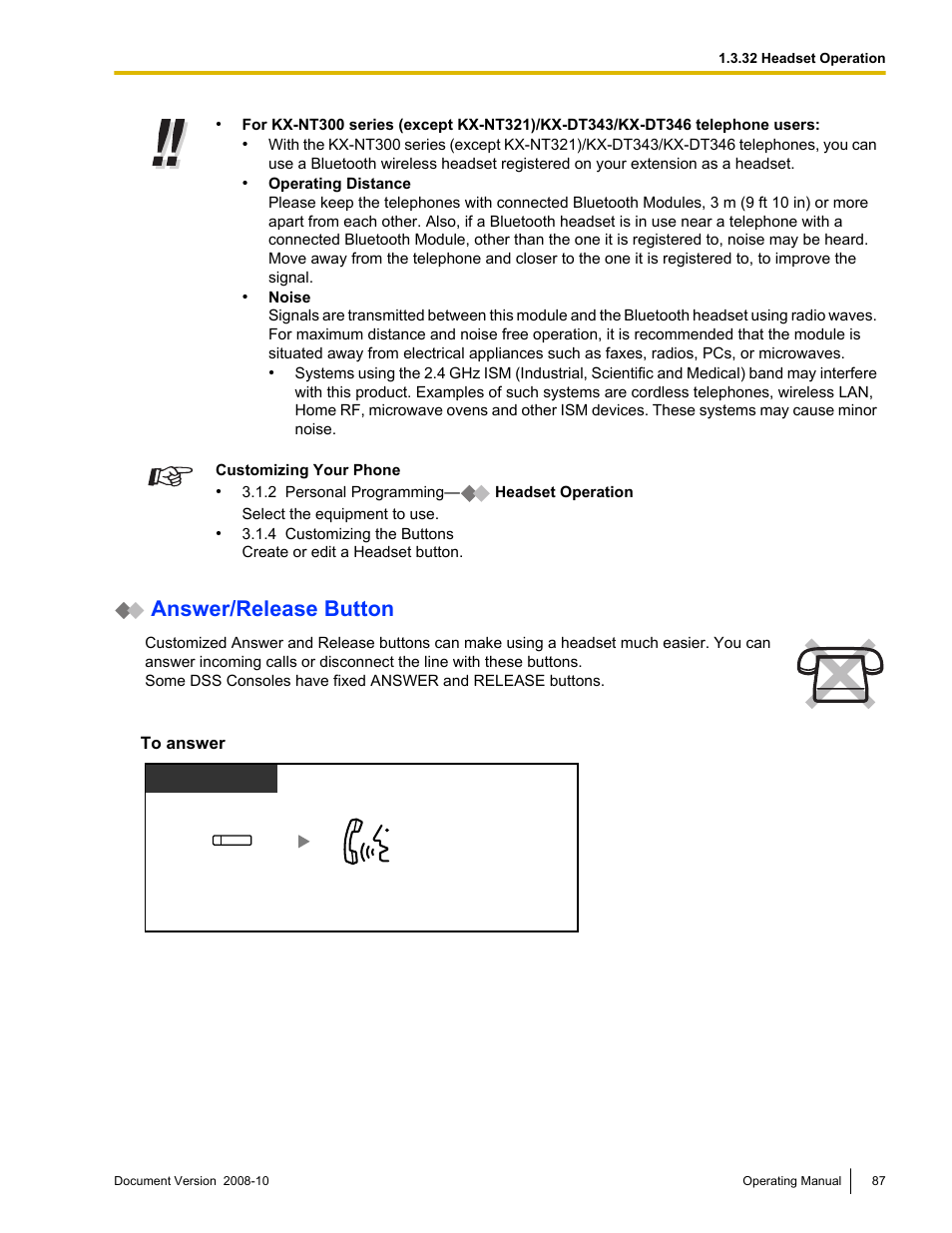 Answer/release button | Panasonic KX-TDE200 User Manual | Page 87 / 210