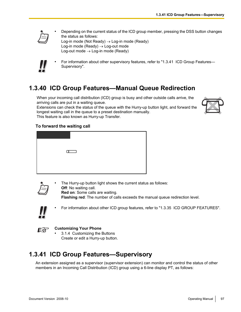 40 icd group features—manual queue redirection, 41 icd group features—supervisory, Icd group features—manual queue redirection | Icd group features—supervisory, 41 icd group features—supervisory) | Panasonic KX-TDE200 User Manual | Page 97 / 210