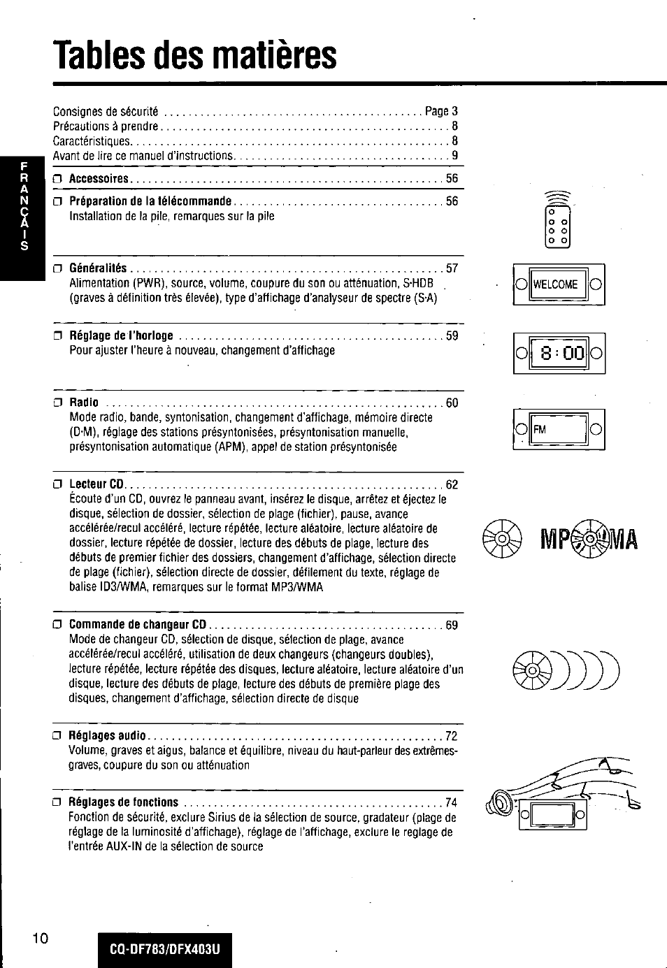 Panasonic CQ-DF783U User Manual | Page 10 / 136
