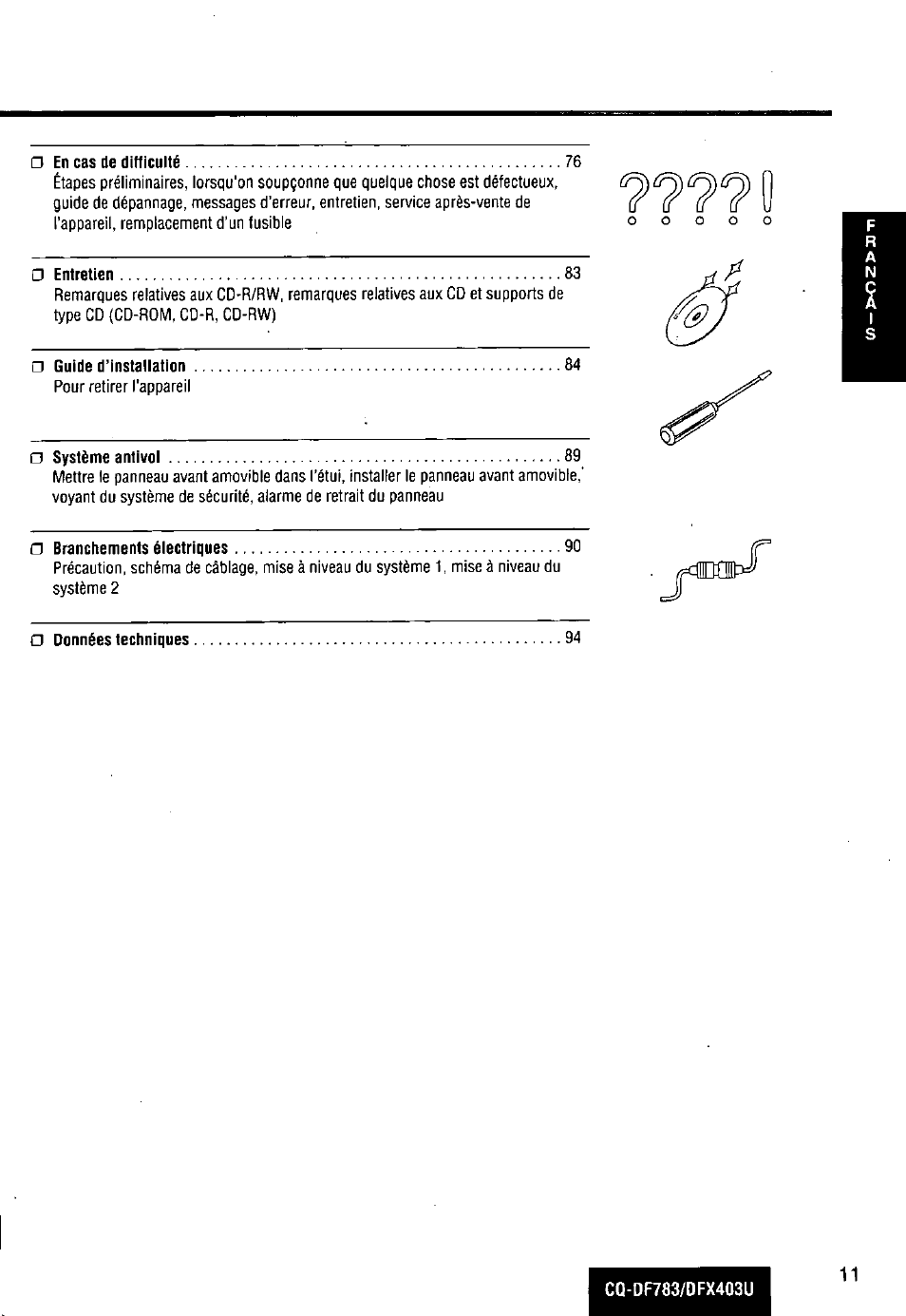 Panasonic CQ-DF783U User Manual | Page 11 / 136