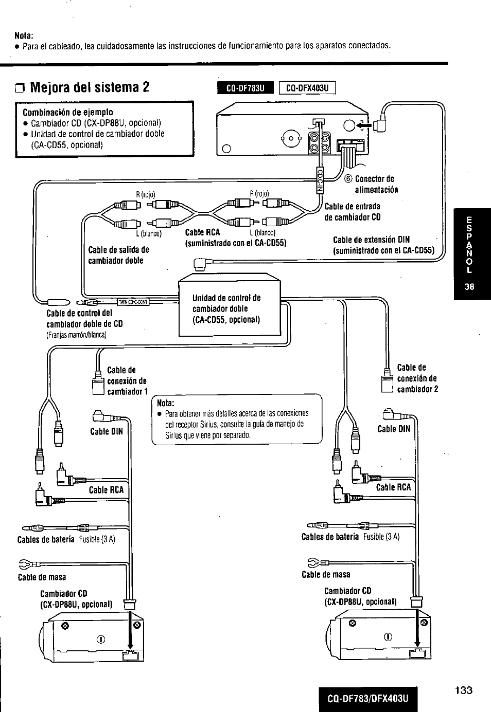 Nota, Mejora del sistema 2 | Panasonic CQ-DF783U User Manual | Page 133 / 136