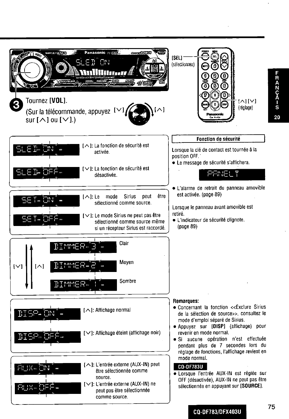 Tournez [vol]. (sur la télécommande, appuyez sur | Panasonic CQ-DF783U User Manual | Page 75 / 136