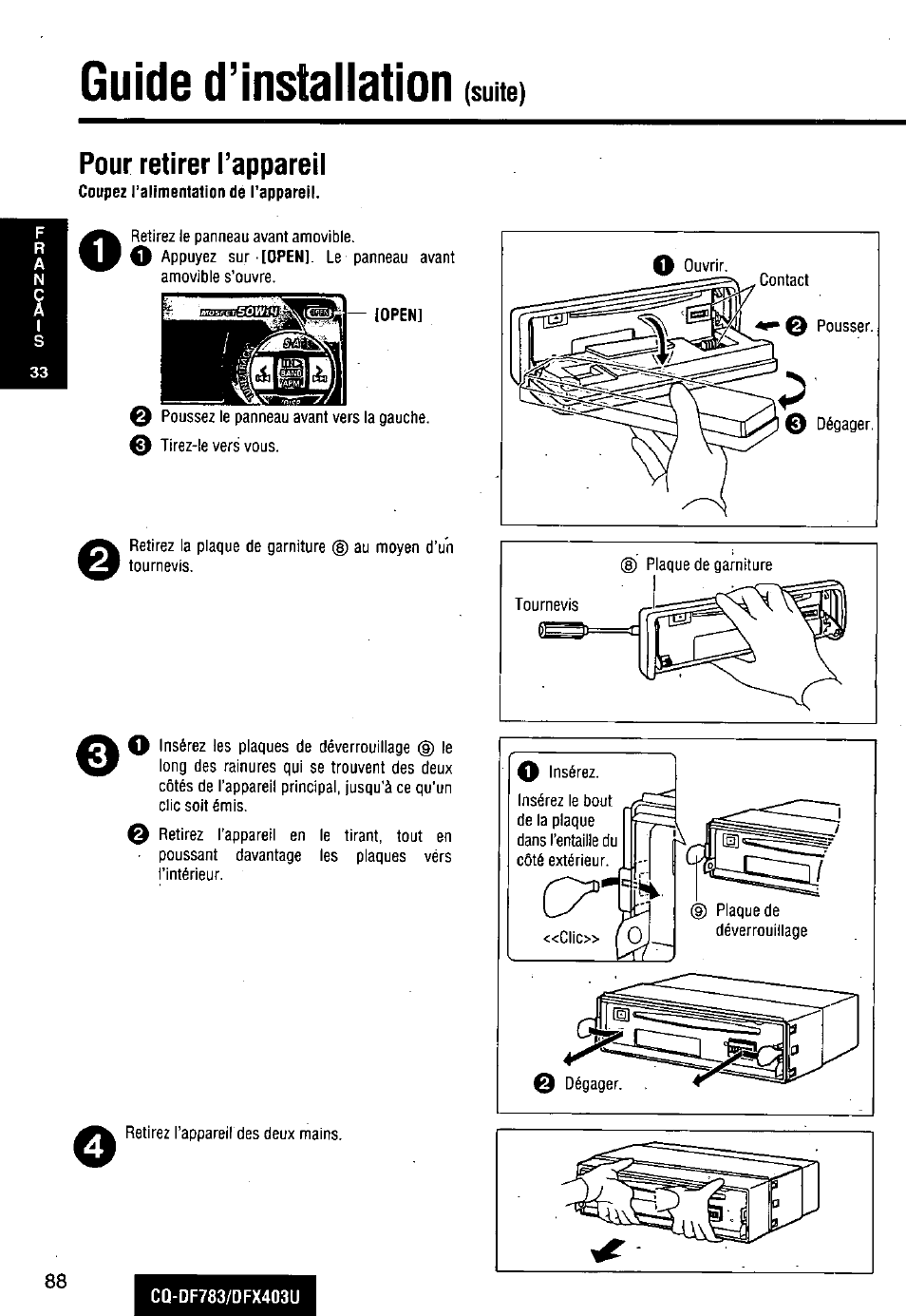 Guide d’installation | Panasonic CQ-DF783U User Manual | Page 88 / 136