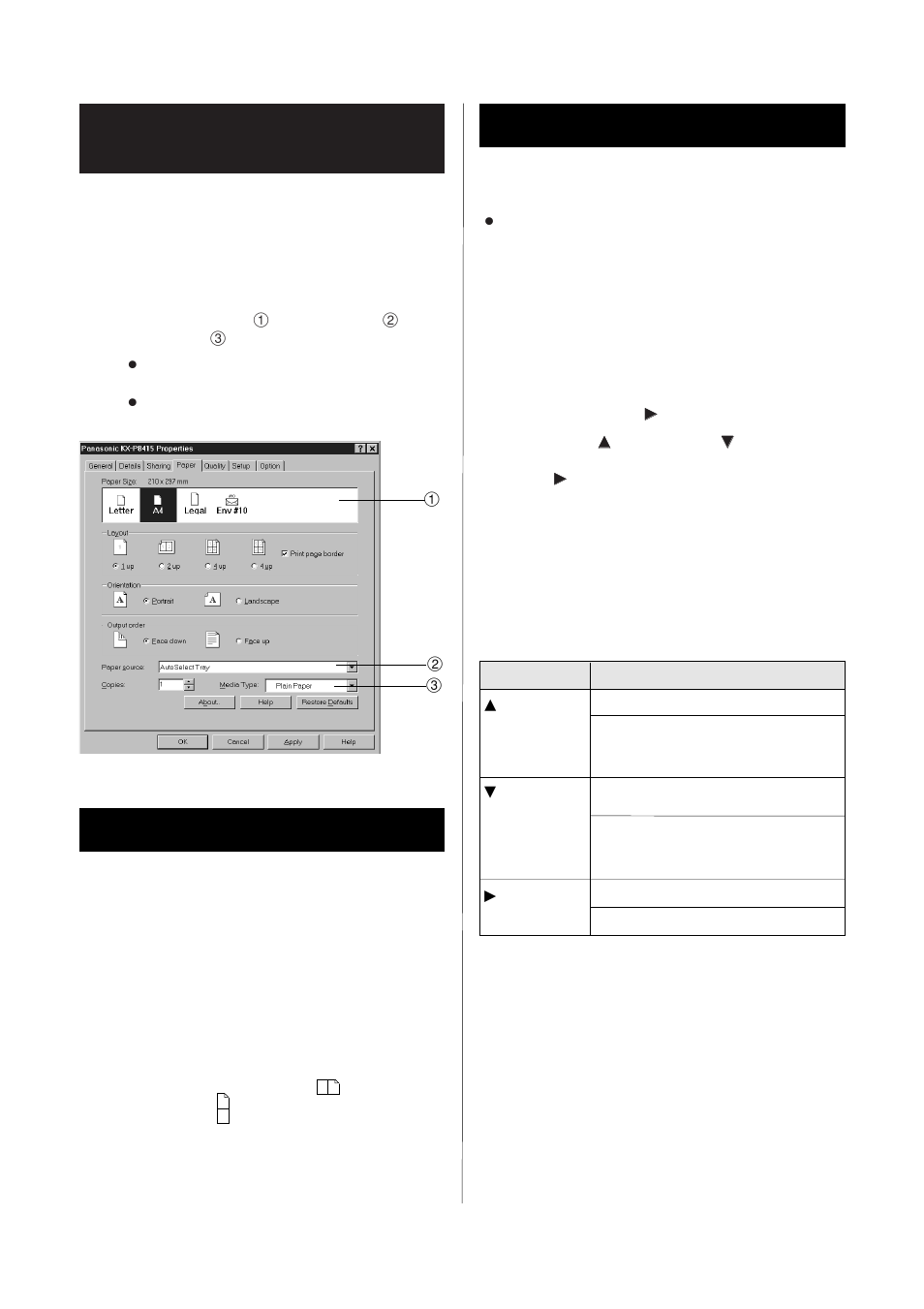 Settings and printing, Printing on transparency, label or envelope, Automatic duplex printing | Using the printer panel, Printing on transparency, label or, Envelope, Using the printer panel automatic duplex printing | Panasonic KX-P8415 User Manual | Page 20 / 32