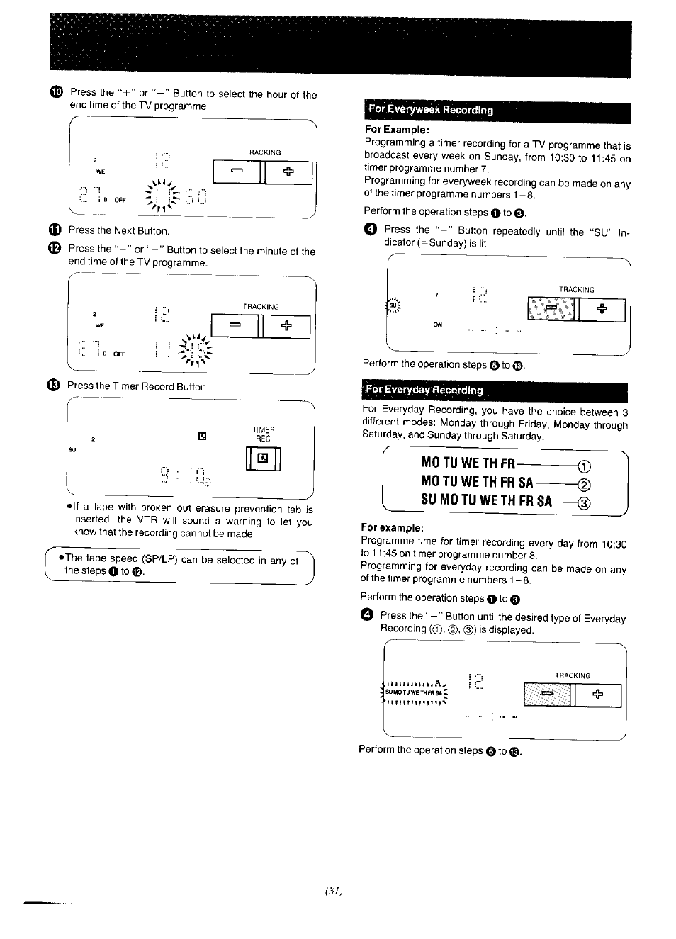 Mo tu weth fr, Mo tu weth fr sa — su mo tu weth fr sa | Panasonic NV-F65EA User Manual | Page 31 / 48