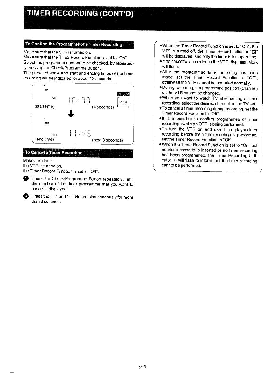 Timer r, Ecording, Cont | Panasonic NV-F65EA User Manual | Page 32 / 48