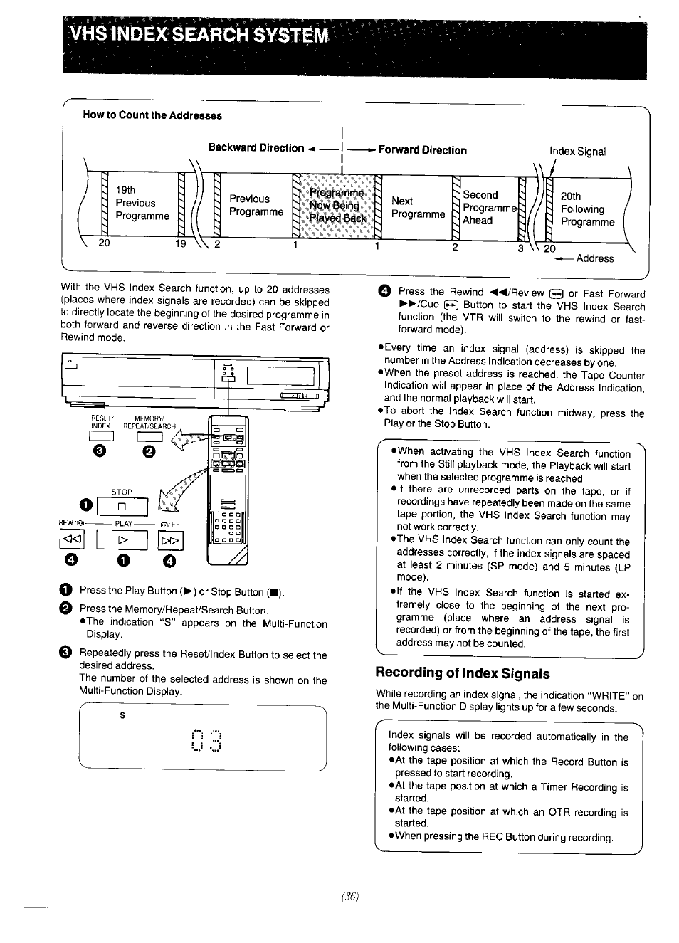 Recording of index signals | Panasonic NV-F65EA User Manual | Page 36 / 48
