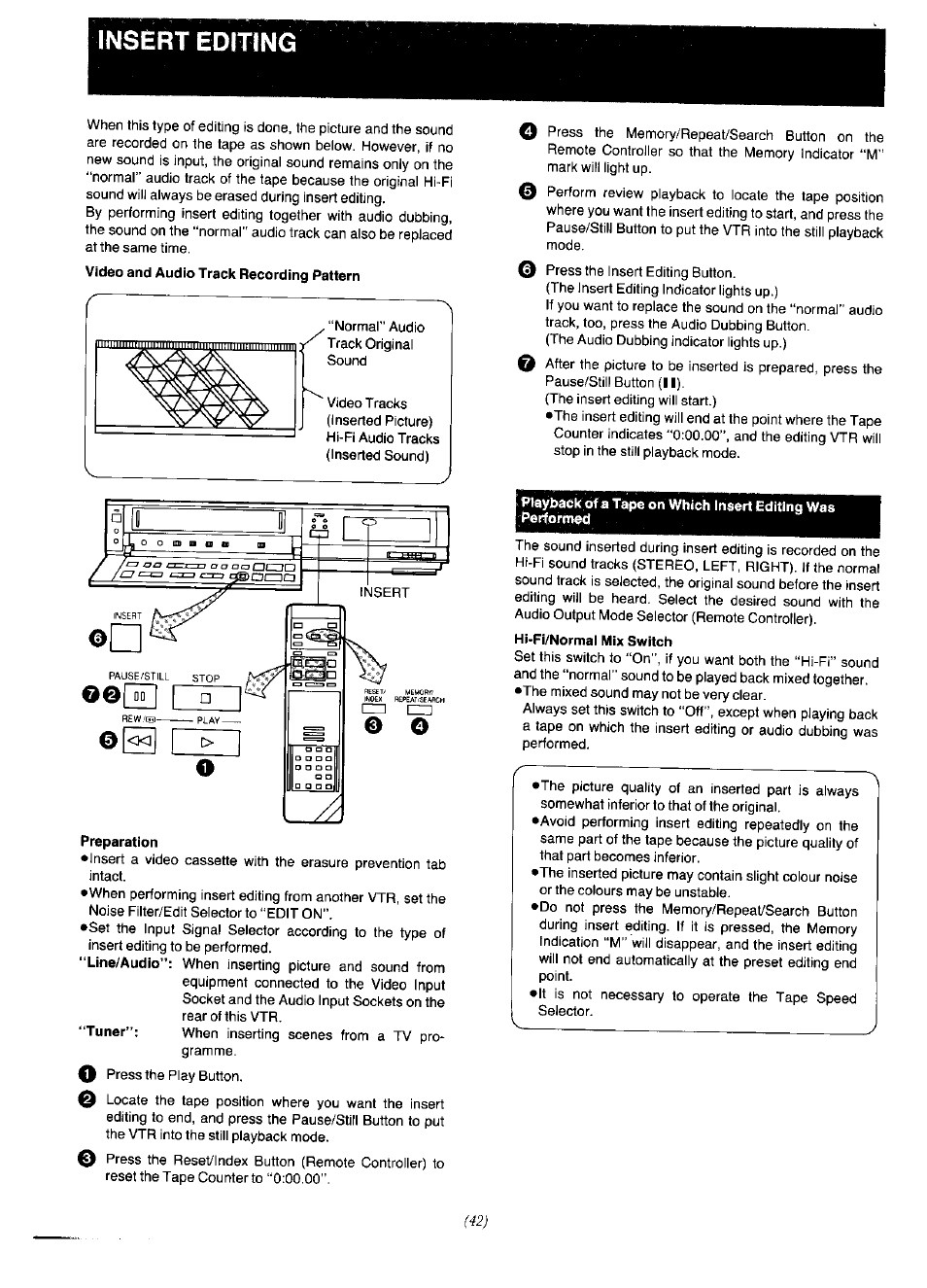 Insert editing | Panasonic NV-F65EA User Manual | Page 42 / 48