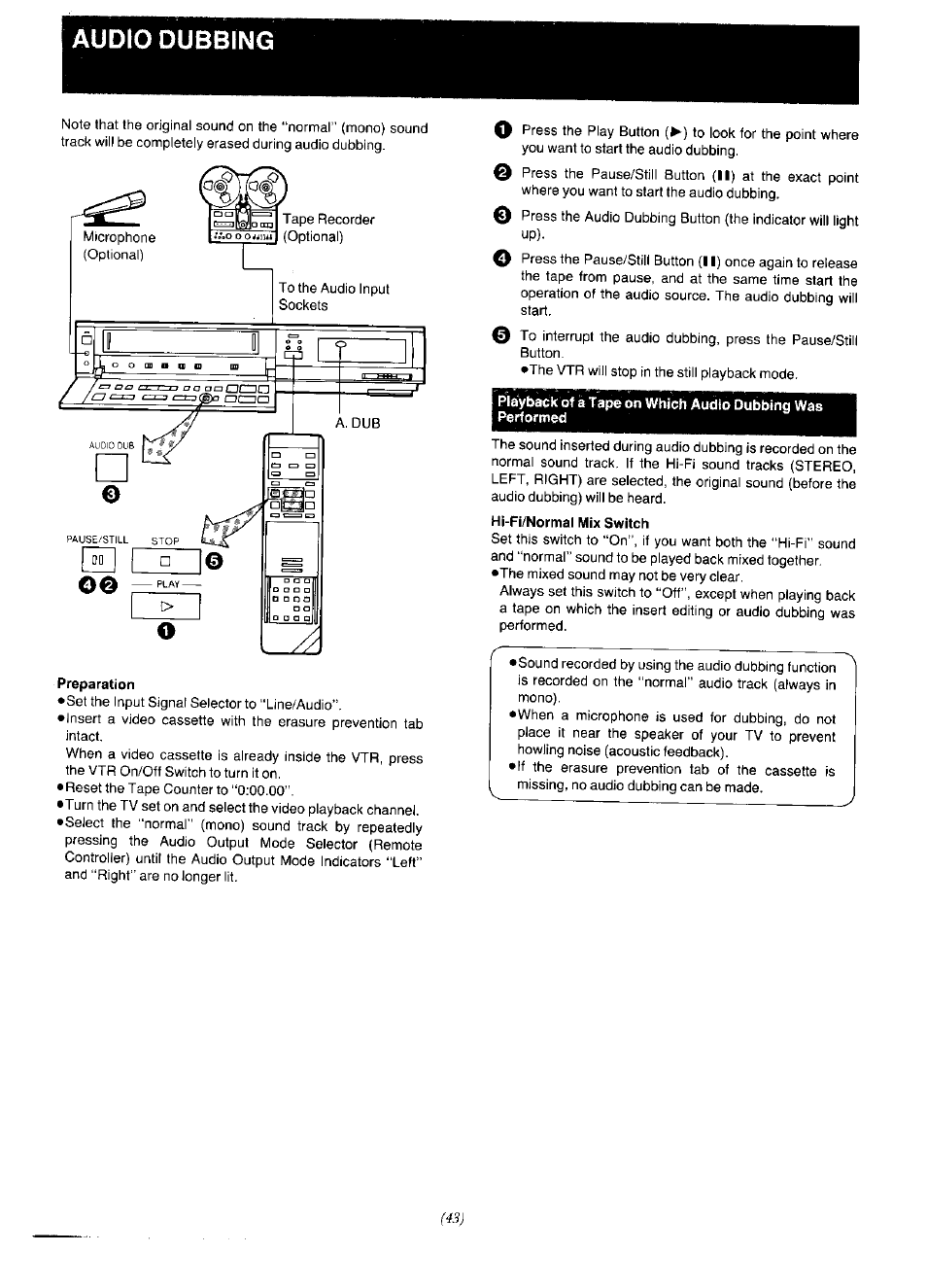 Audio dubbing | Panasonic NV-F65EA User Manual | Page 43 / 48