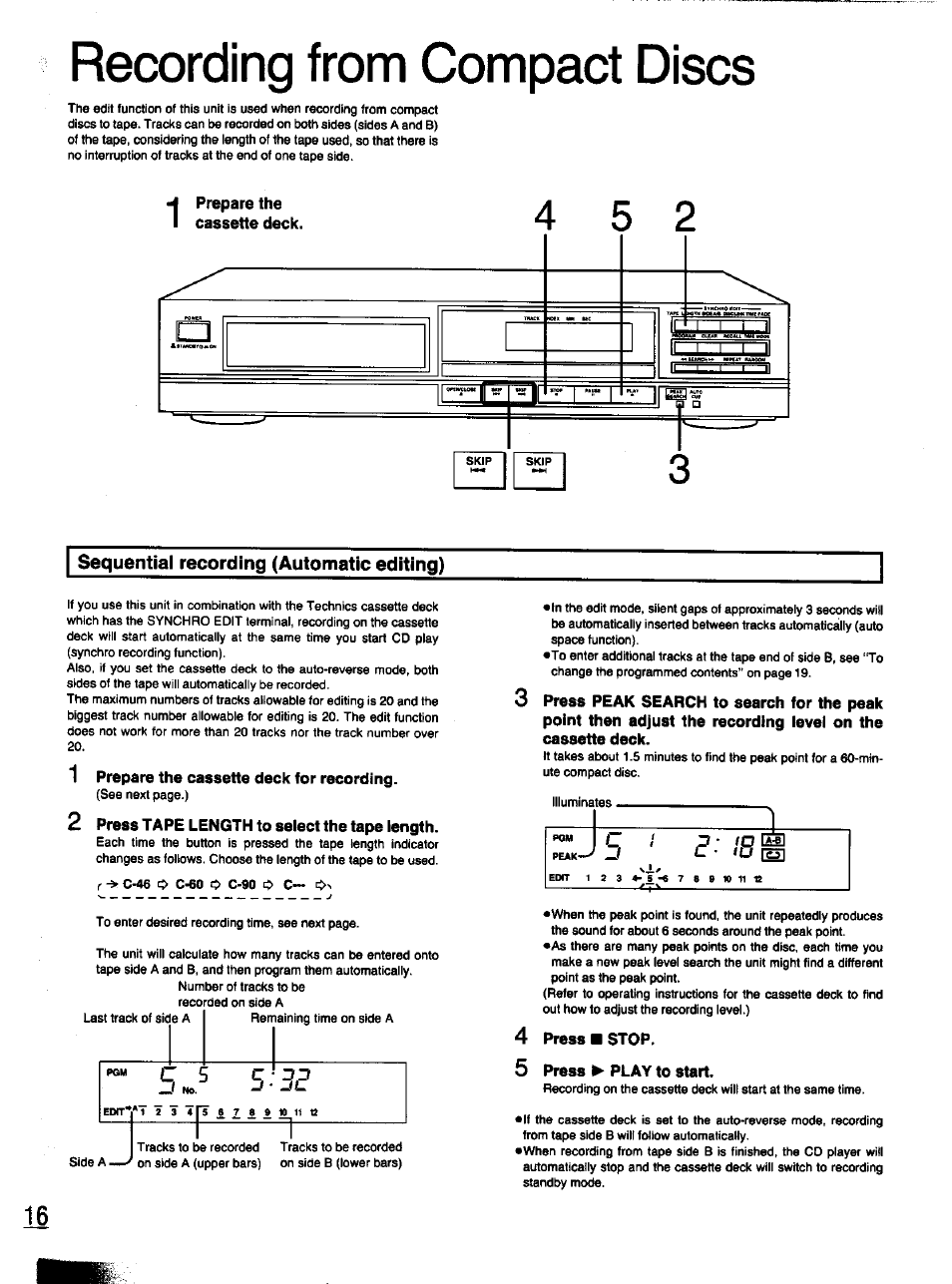 Recording from compact discs | Panasonic S-PG340 User Manual | Page 16 / 24