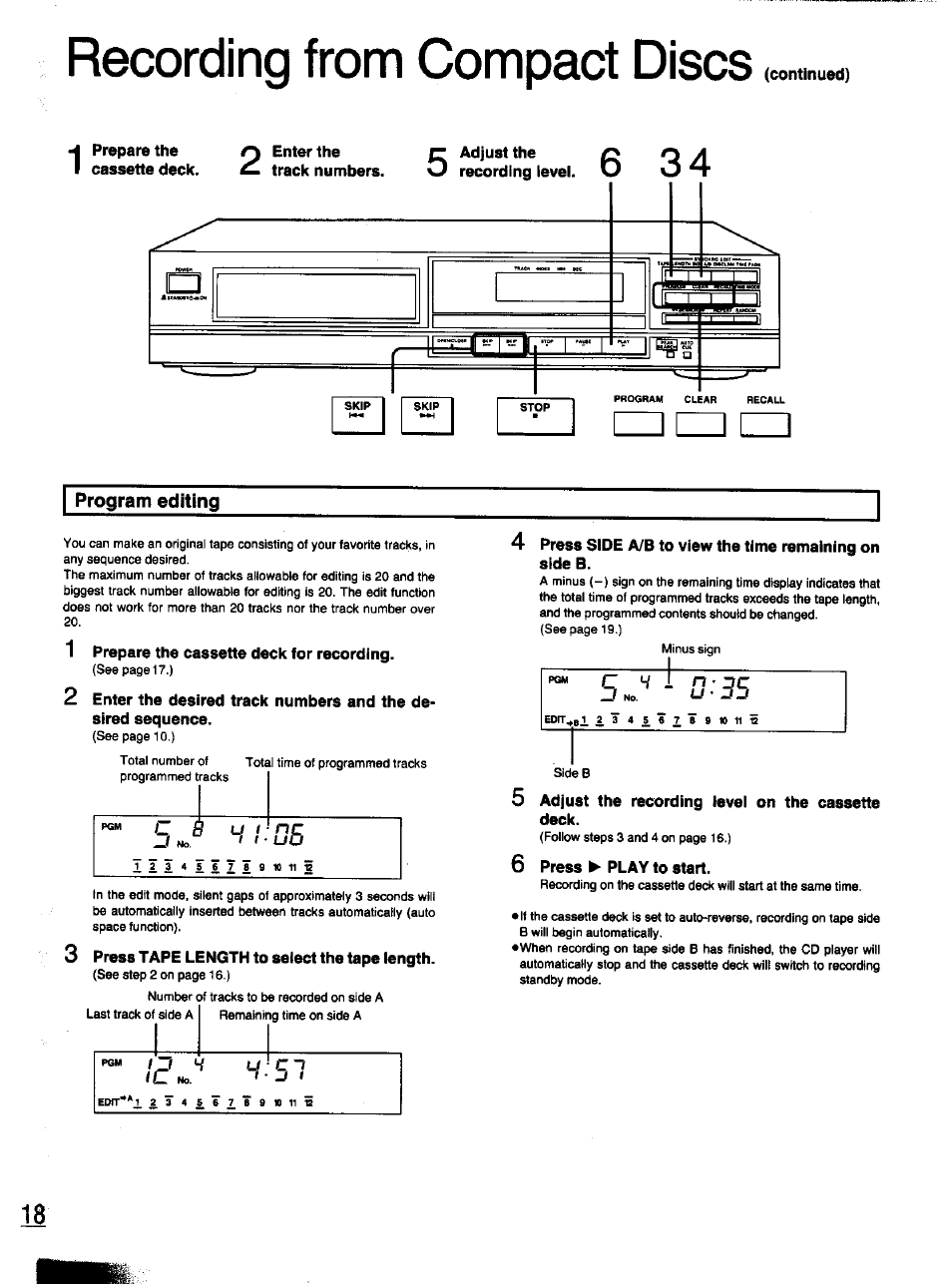 Recording from compact discs | Panasonic S-PG340 User Manual | Page 18 / 24