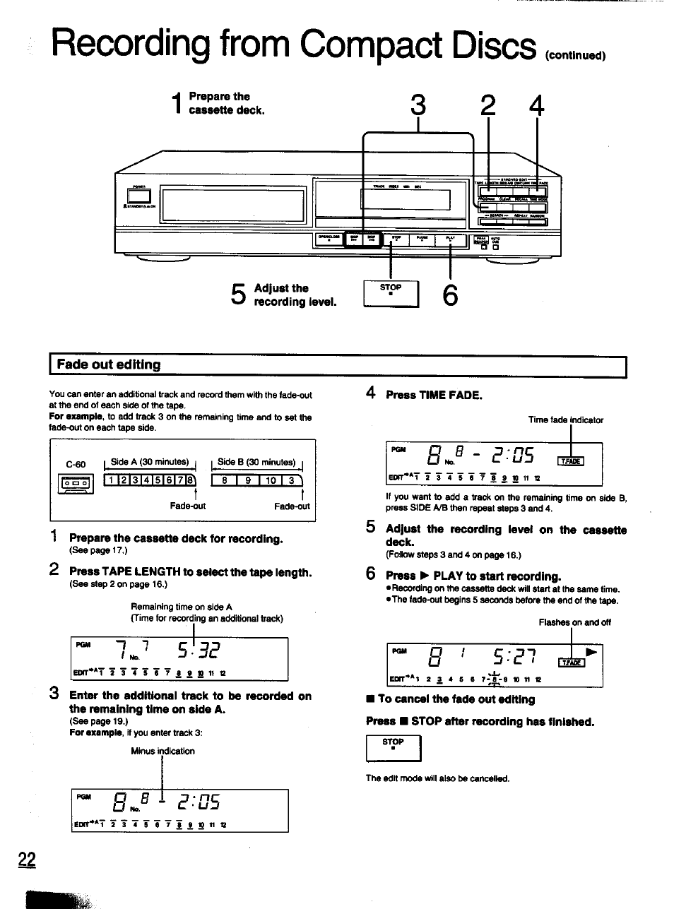Recording from compact discs | Panasonic S-PG340 User Manual | Page 22 / 24