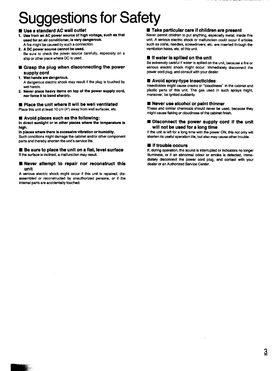 Suggestions for safety | Panasonic S-PG340 User Manual | Page 3 / 24