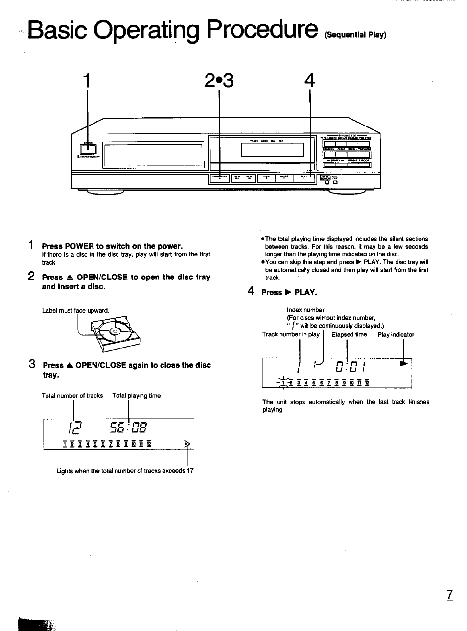 1 press power to switch on the power, 4 press ► play, 3 press ^ open/close again to ciose the disc tray | Basic operating procedure | Panasonic S-PG340 User Manual | Page 7 / 24