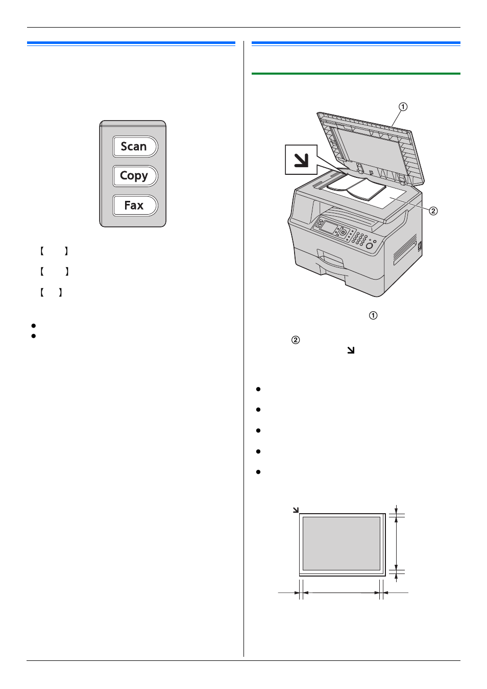 4 selecting the operation mode (scan/copy/fax), Document requirements, 5 setting the original | Selecting the operation mode (scan/copy/fax), Setting the original, 4 selecting the operation mode (scan/copy/fax), 5 setting the original, Preparation 19, 1 using the scanner glass 1 | Panasonic DP-MB350 User Manual | Page 19 / 120