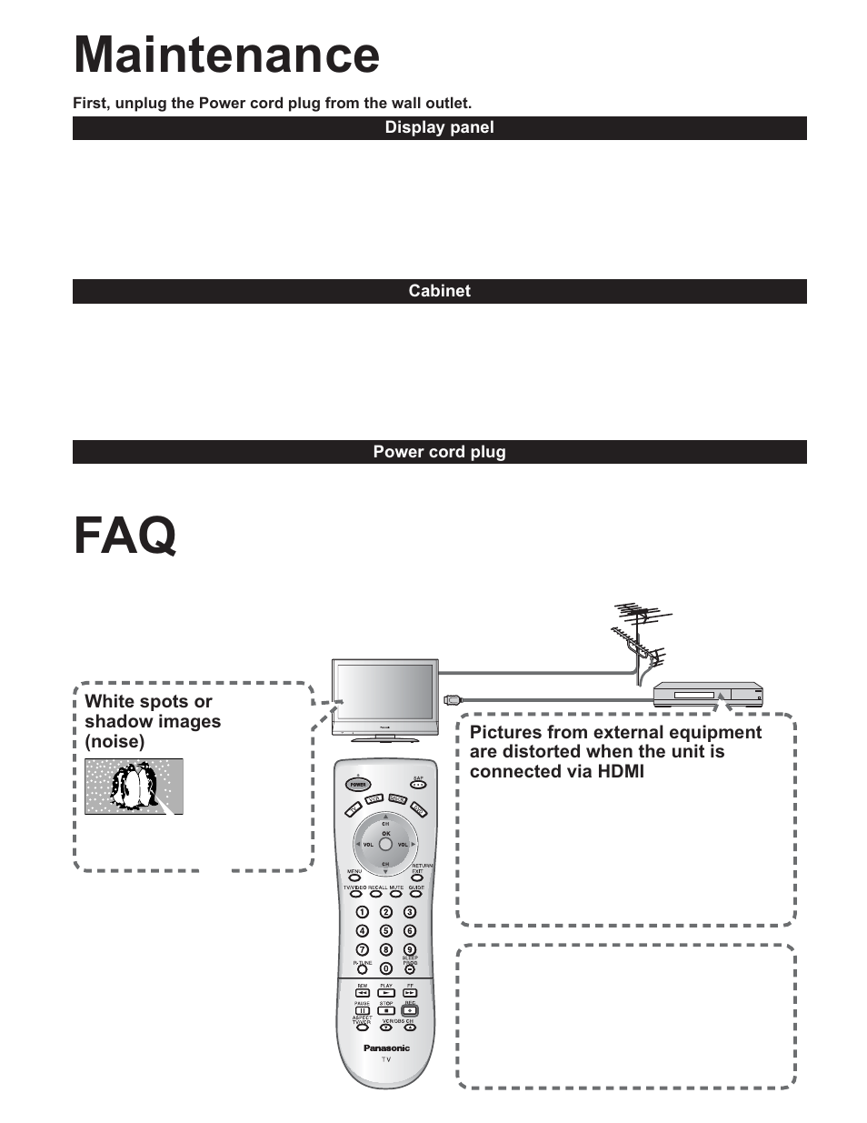 Maintenance, Faq maintenance | Panasonic TC-32LX60C User Manual | Page 28 / 101