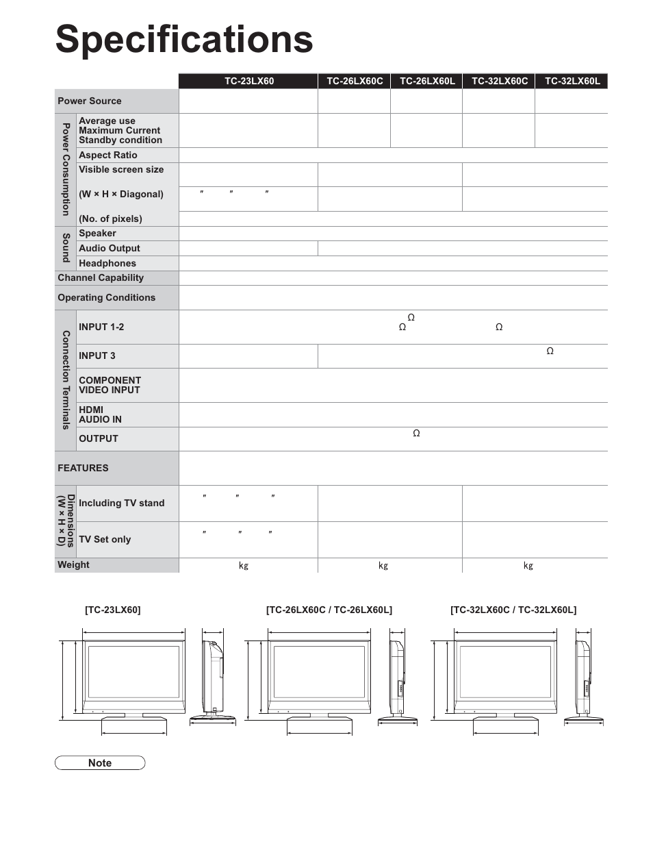Specifications | Panasonic TC-32LX60C User Manual | Page 30 / 101