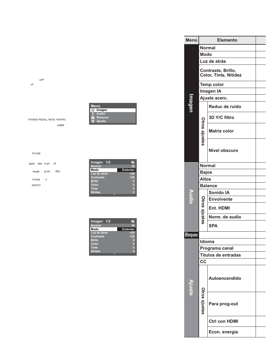 Funciones avanzadas, Imagen, Audio | Bloqueo ajuste | Panasonic TC-32LX60C User Manual | Page 48 / 101