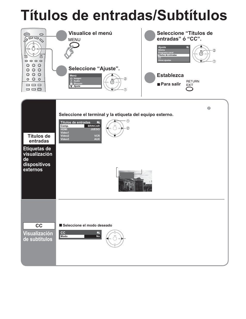 Titulos de entradas/subtitulos, Títulos de entradas/subtítulos, Visualización de subtítulos | Panasonic TC-32LX60C User Manual | Page 50 / 101