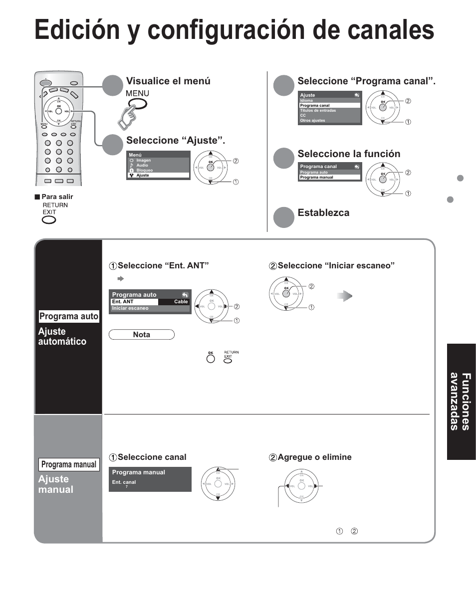 Edicion y configuracion de canales, Edición y configuración de canales, Funciones avanzadas | Panasonic TC-32LX60C User Manual | Page 51 / 101