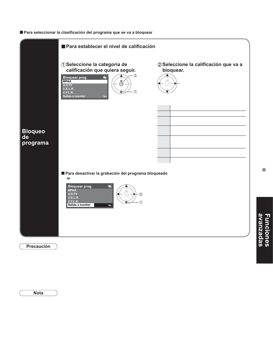 Funciones avanzadas, Bloqueo, Bloqueo de programa | Panasonic TC-32LX60C User Manual | Page 53 / 101