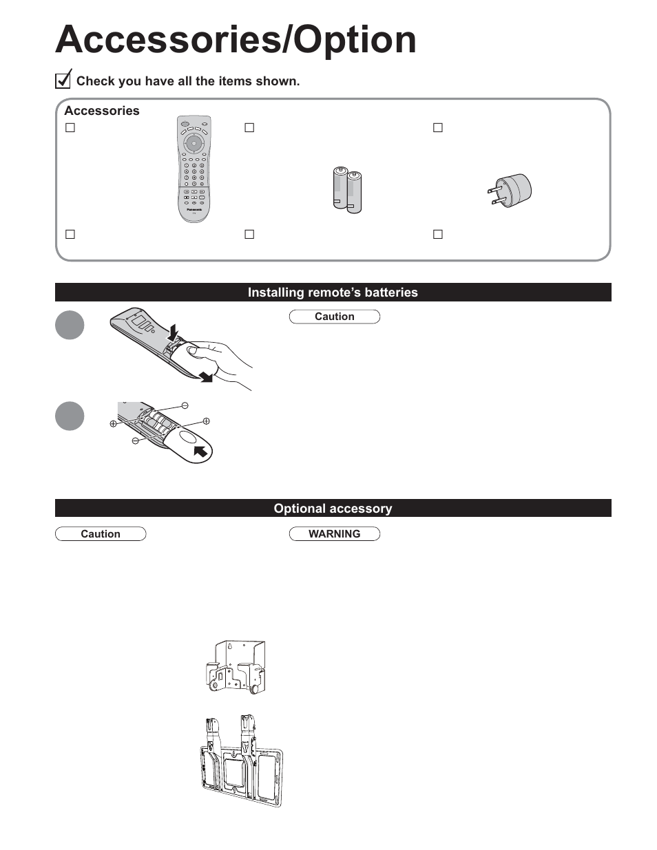 Quick start guide, Accessories/option | Panasonic TC-32LX60C User Manual | Page 6 / 101