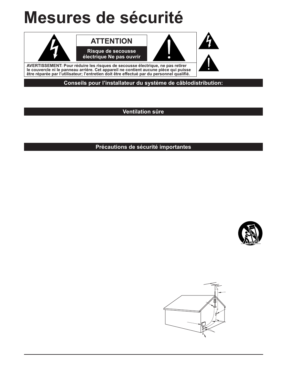 Mesures de sécurité, Attention | Panasonic TC-32LX60C User Manual | Page 72 / 101