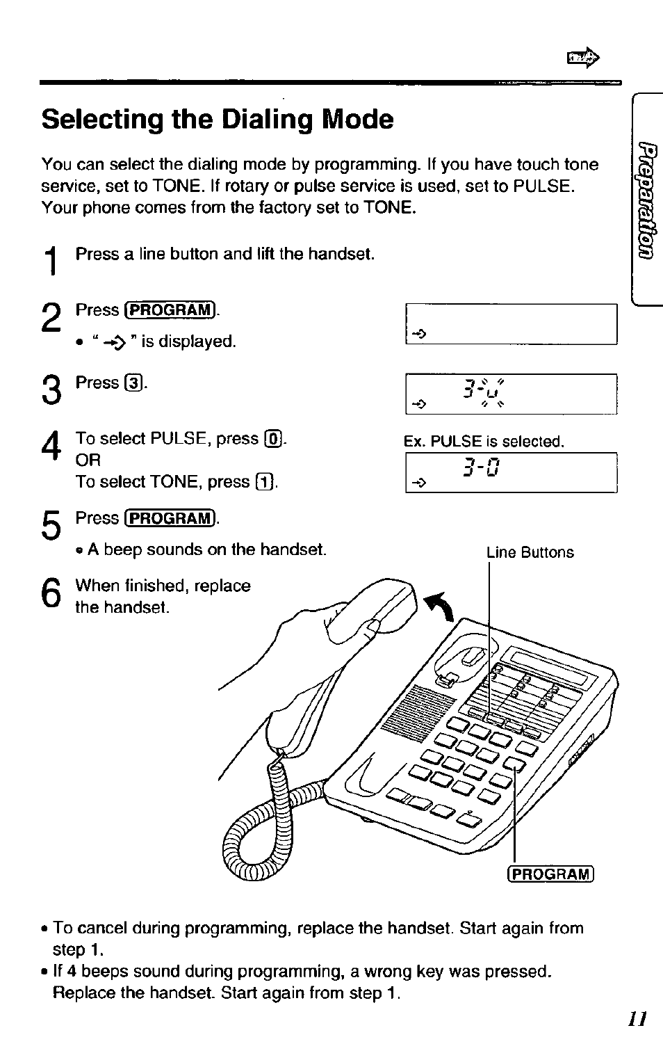 Selecting the dialing mode | Panasonic DATA PORT KX-TS27-W User Manual | Page 11 / 40