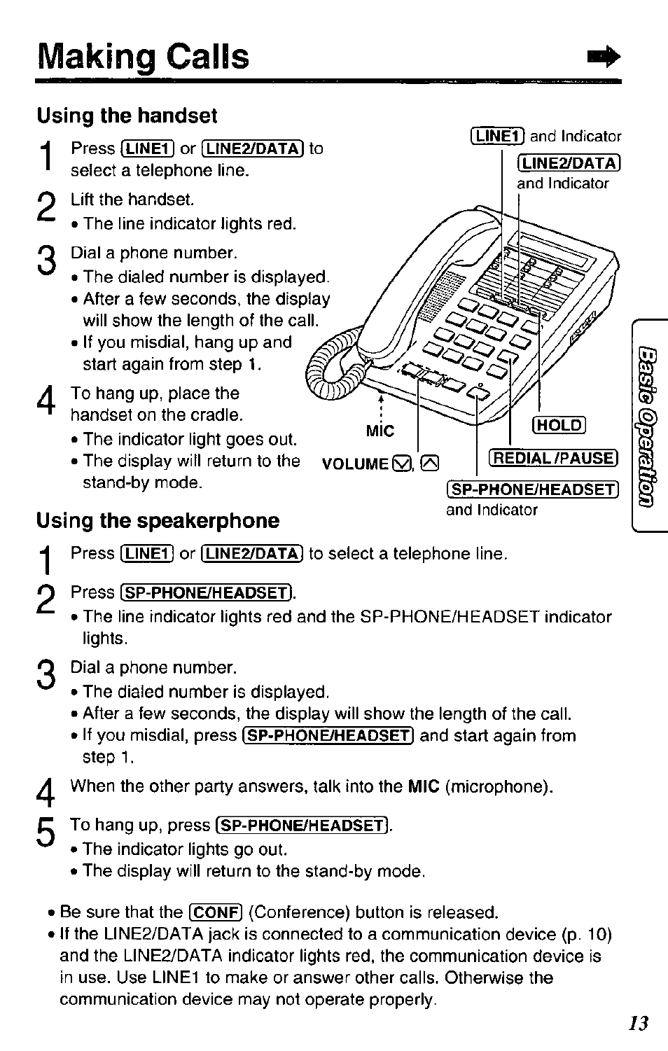 Making calls, Using the handset, Using the speakerphone | Connecting the handset | Panasonic DATA PORT KX-TS27-W User Manual | Page 13 / 40