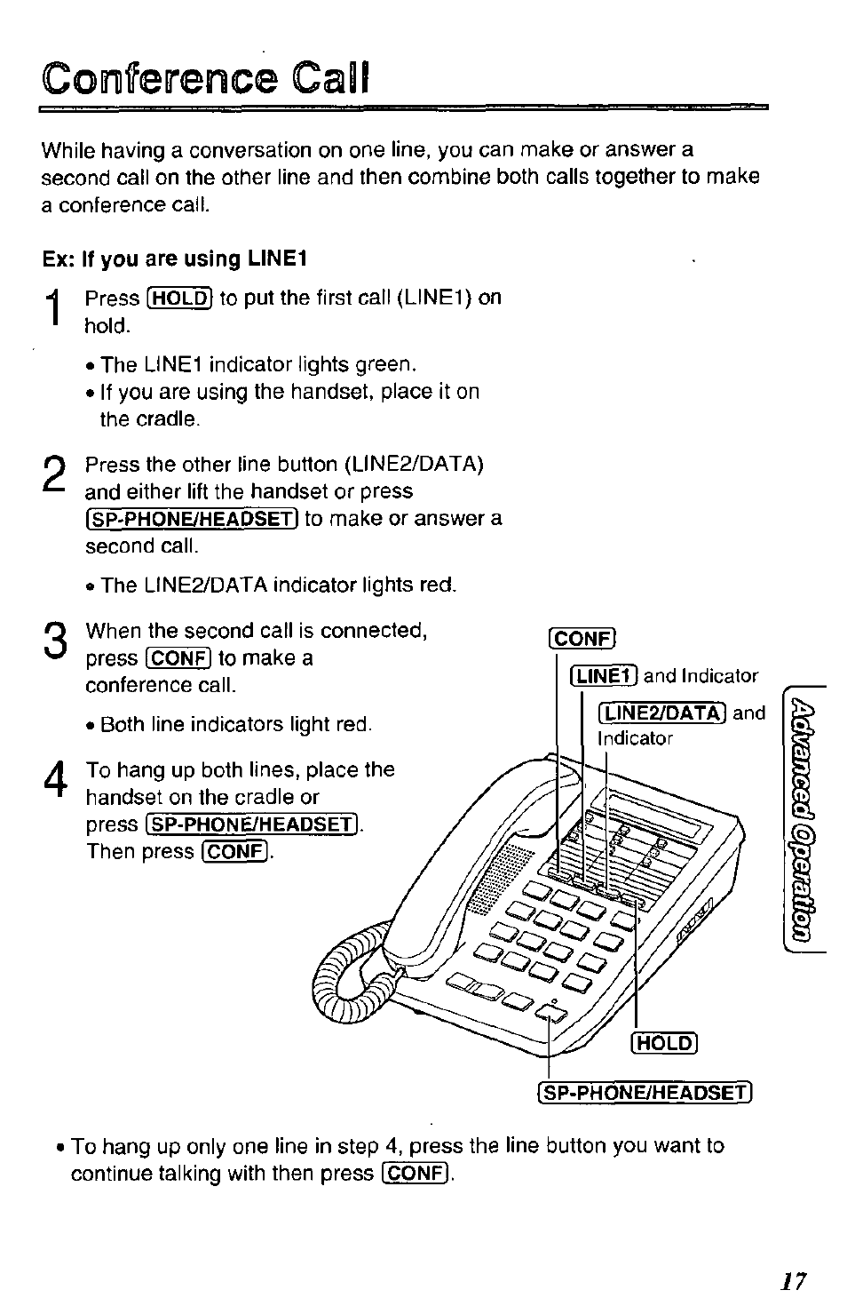 Ex: if you are using line1, Coofference cai i | Panasonic DATA PORT KX-TS27-W User Manual | Page 17 / 40