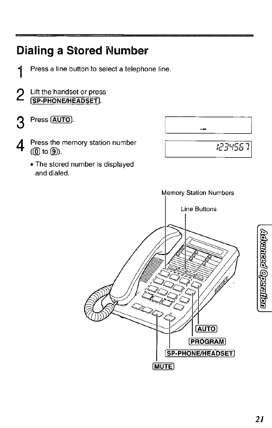 Dialing a stored number | Panasonic DATA PORT KX-TS27-W User Manual | Page 21 / 40