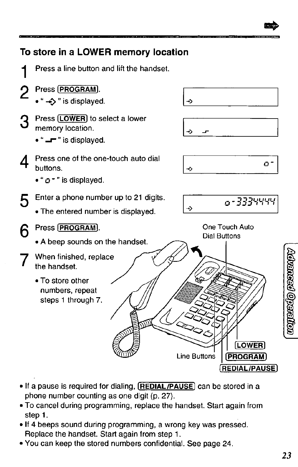 Store in a lower memory location | Panasonic DATA PORT KX-TS27-W User Manual | Page 23 / 40