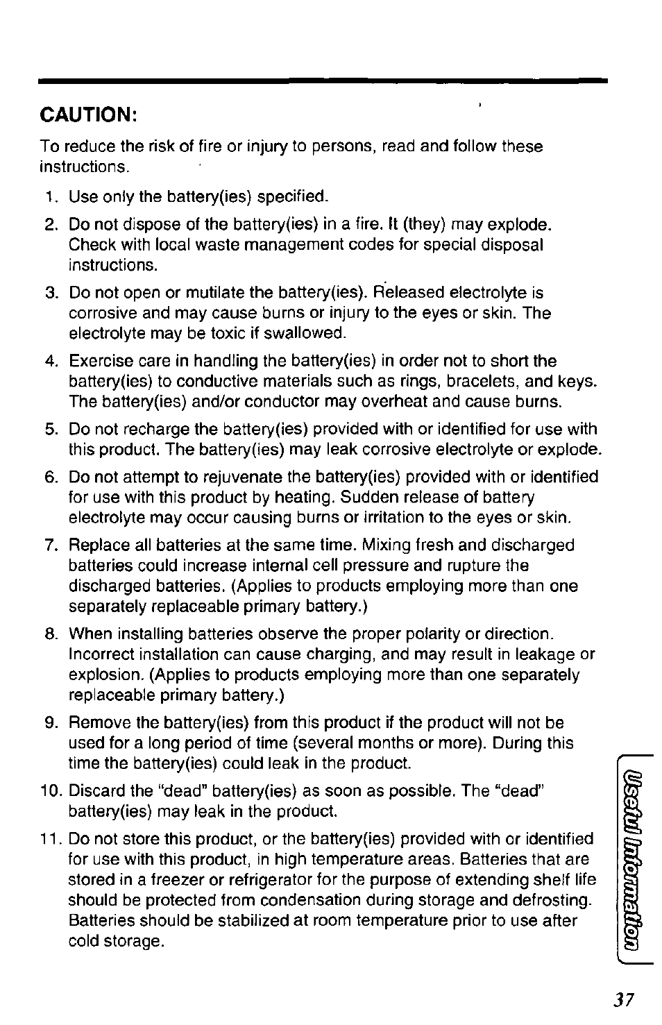 Caution | Panasonic DATA PORT KX-TS27-W User Manual | Page 37 / 40